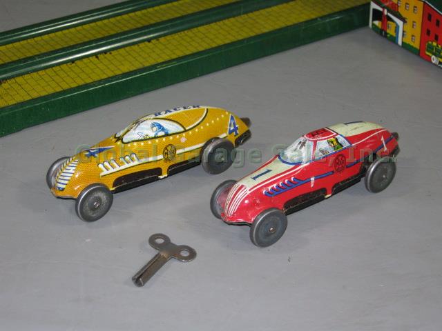 Vtg Louis Marx Streamline Mechanical Speedway Racer 4 Ace 1 Tin Cars Track + Box 3