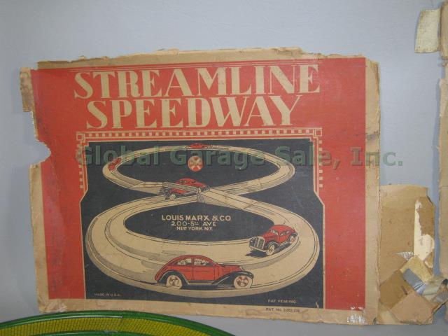 Vtg Louis Marx Streamline Mechanical Speedway Racer 4 Ace 1 Tin Cars Track + Box 4