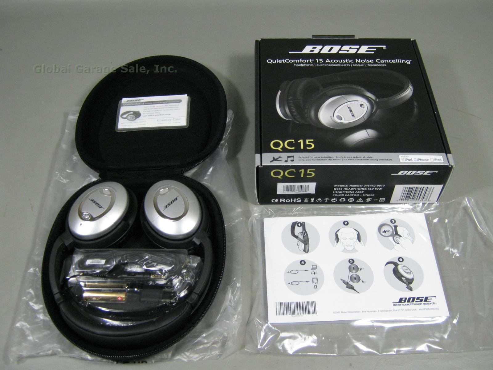 NEW Bose QC 15 QuietComfort Silver Acoustic Noise Cancelling Headphones W/Box NR