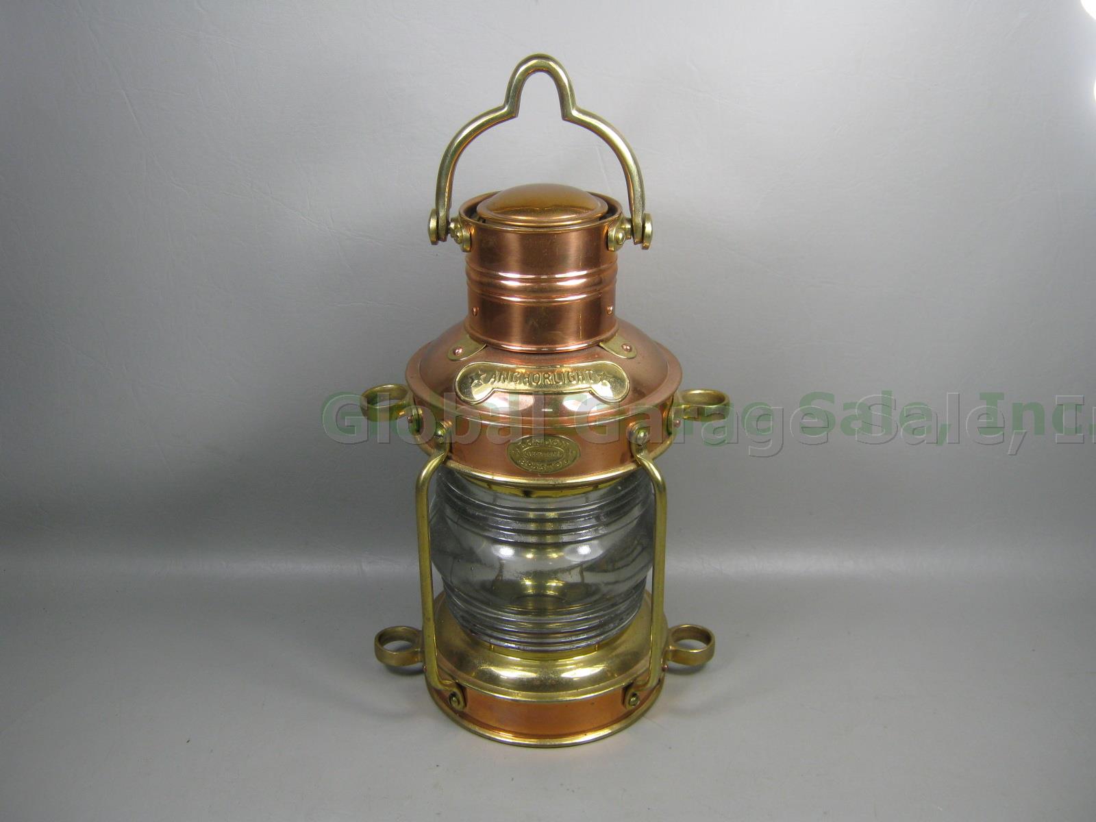 Vtg Clark Bros London Bristol Brass Copper Glass Marine Anchor Light Oil Lamp NR