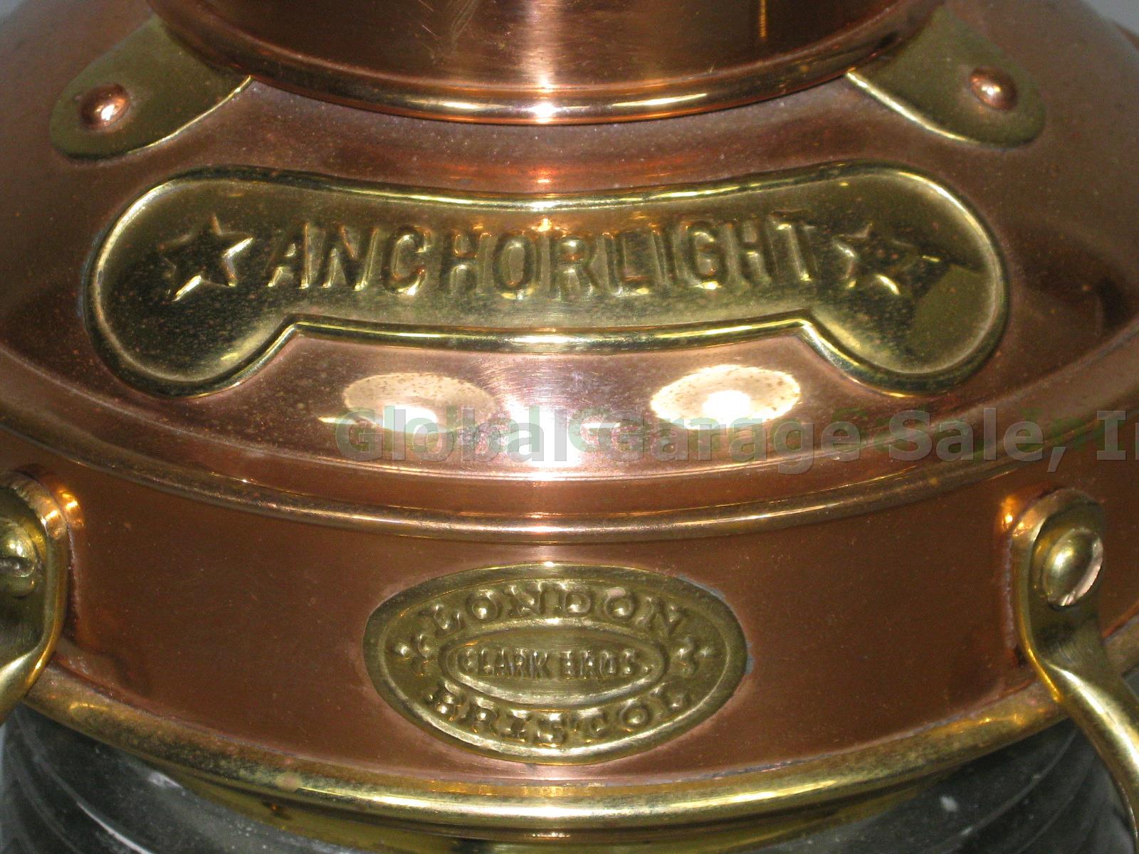 Vtg Clark Bros London Bristol Brass Copper Glass Marine Anchor Light Oil Lamp NR 1