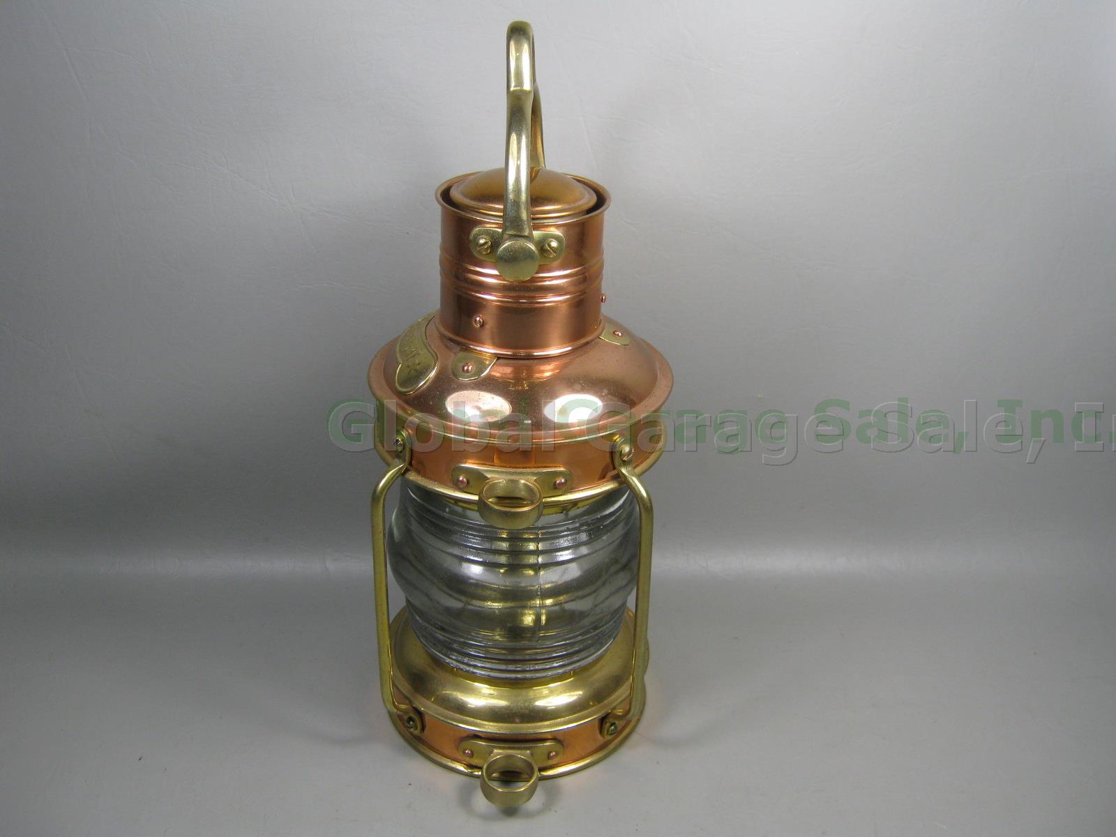 Vtg Clark Bros London Bristol Brass Copper Glass Marine Anchor Light Oil Lamp NR 2