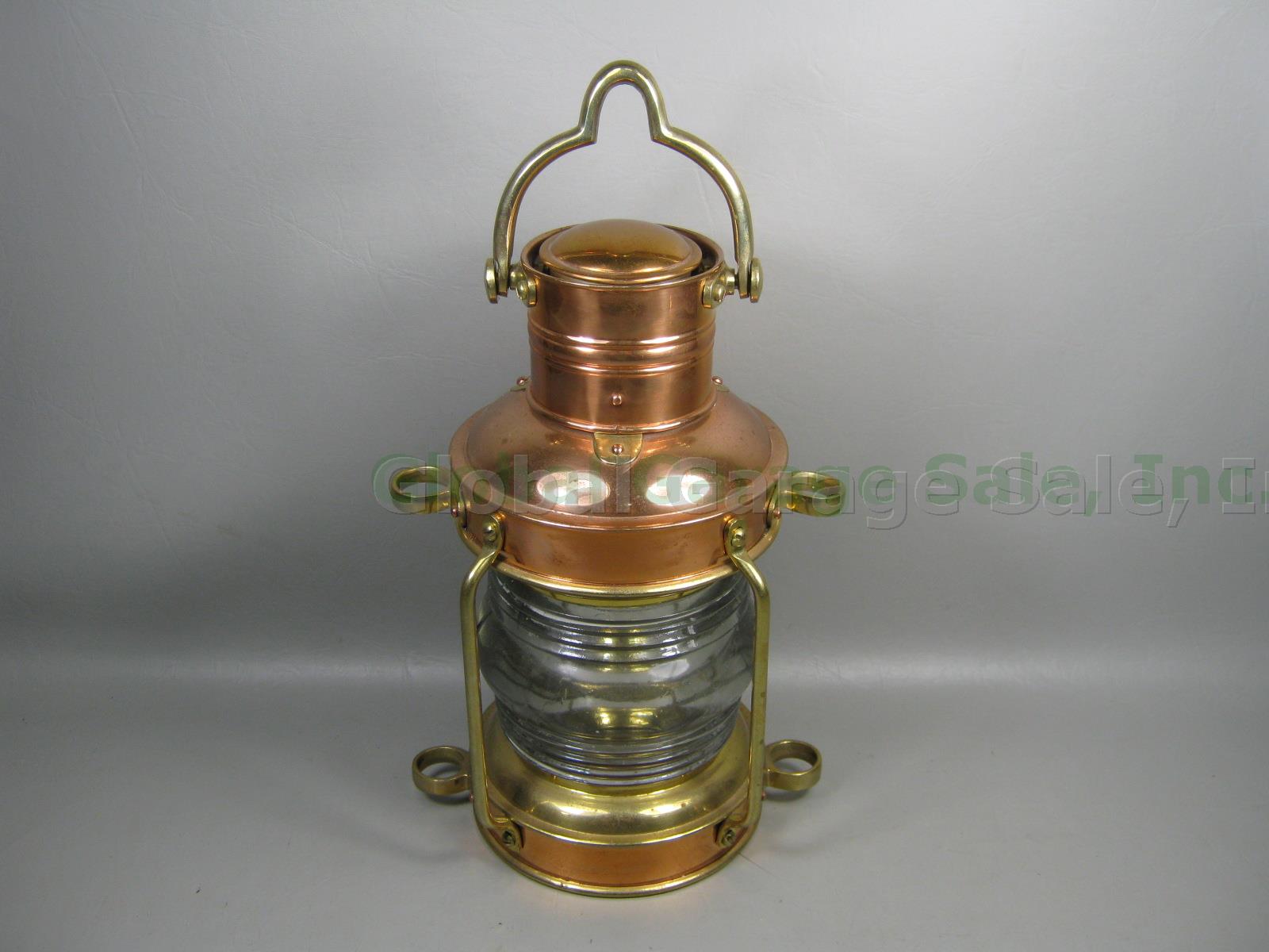 Vtg Clark Bros London Bristol Brass Copper Glass Marine Anchor Light Oil Lamp NR 3