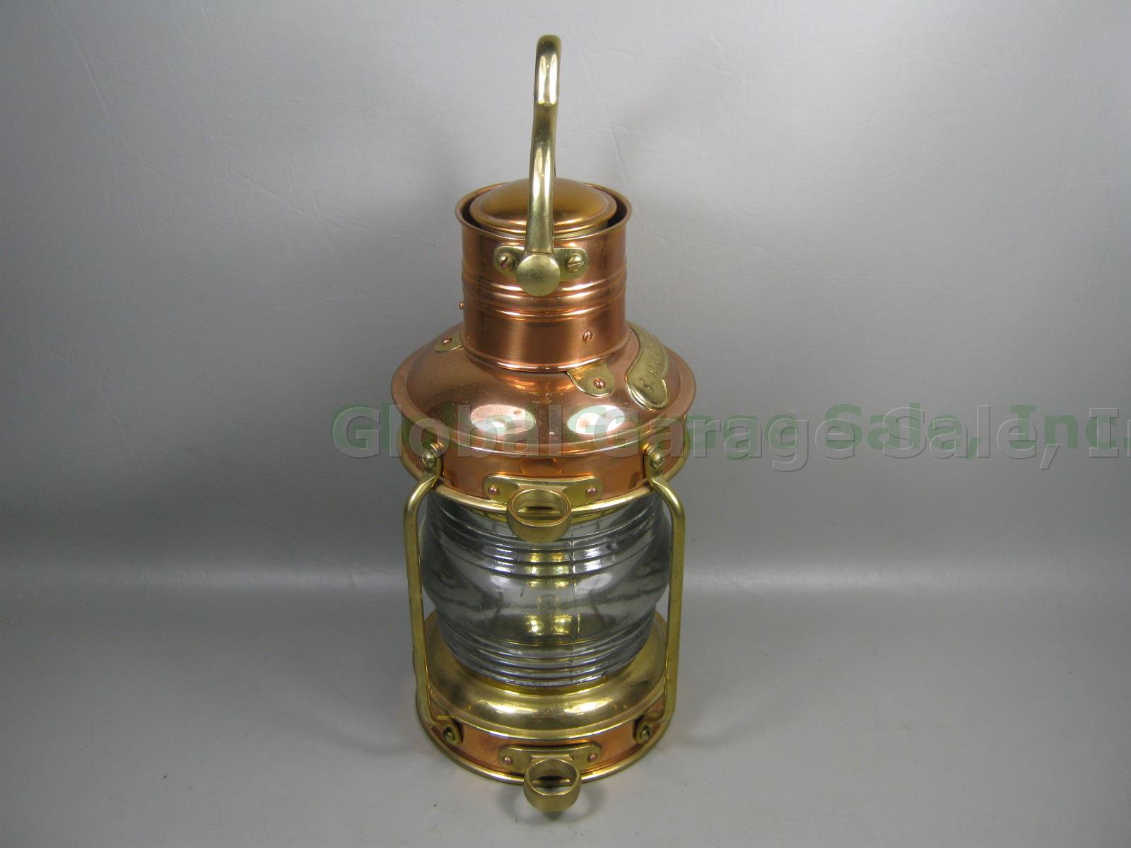 Vtg Clark Bros London Bristol Brass Copper Glass Marine Anchor Light Oil Lamp NR 4