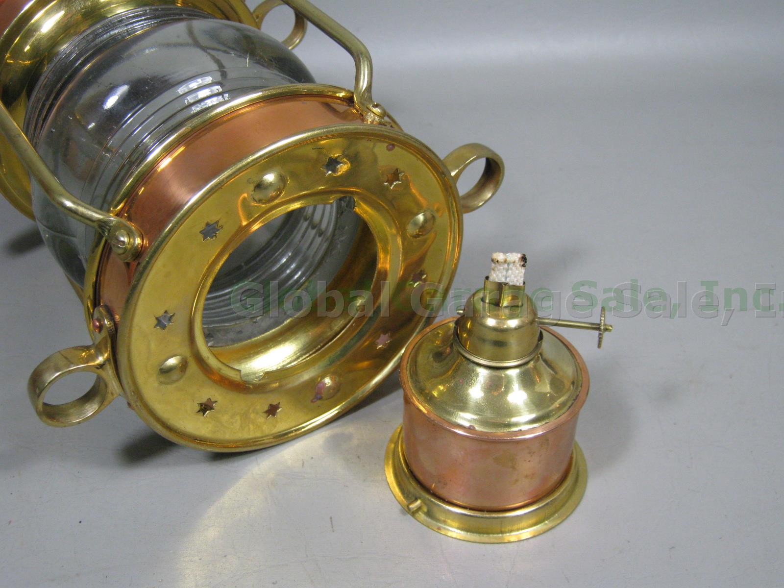 Vtg Clark Bros London Bristol Brass Copper Glass Marine Anchor Light Oil Lamp NR 6