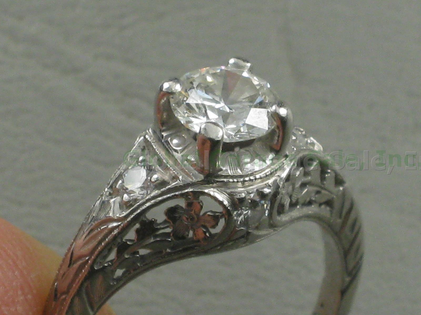 Round Brilliant G SI2 .63ct Diamond Platinum Filigree Engagement Ring + Wed Band 1