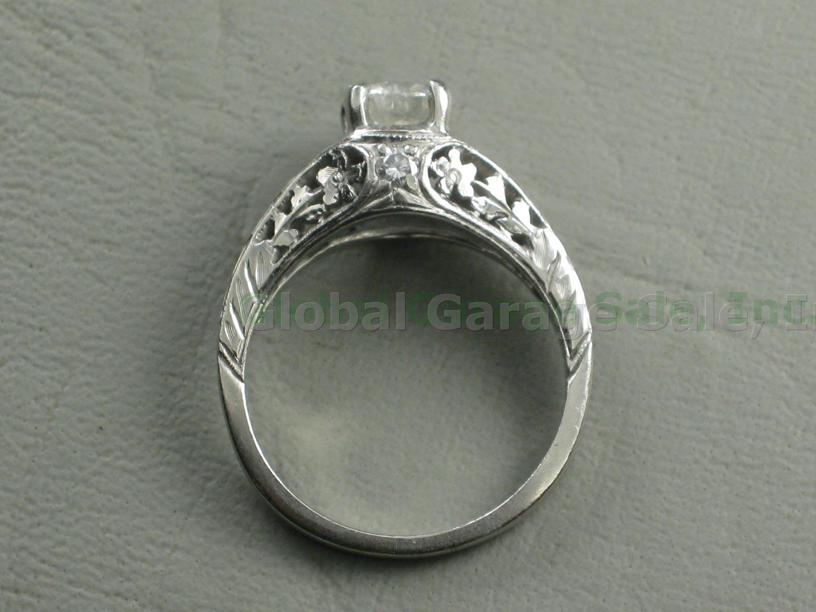 Round Brilliant G SI2 .63ct Diamond Platinum Filigree Engagement Ring + Wed Band 3