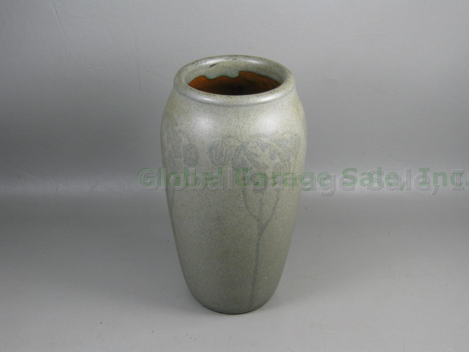 Vtg Marblehead Pottery Decorated Arts Crafts Matte Green Vase Milner Tutt 7.25"