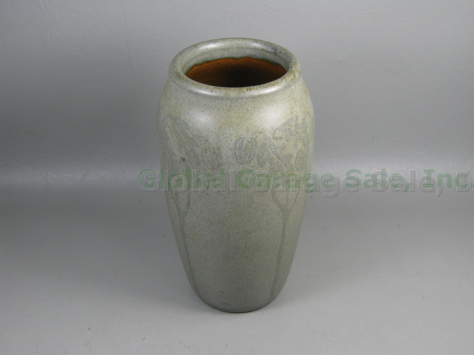 Vtg Marblehead Pottery Decorated Arts Crafts Matte Green Vase Milner Tutt 7.25" 1
