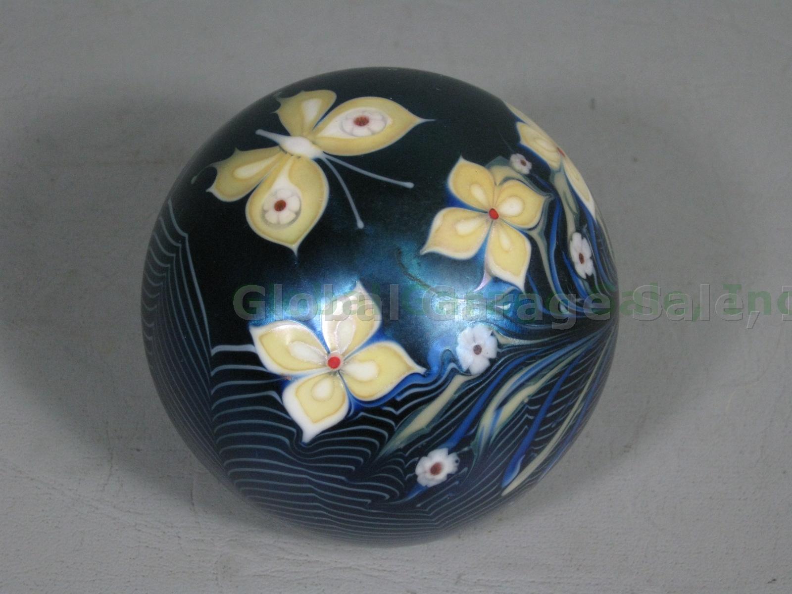 Grant Randolph Studios Signed Art Glass Paperweight Butterfly Flowers 80/4791 NR