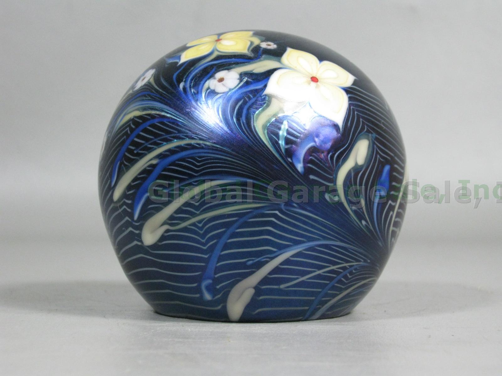 Grant Randolph Studios Signed Art Glass Paperweight Butterfly Flowers 80/4791 NR 1