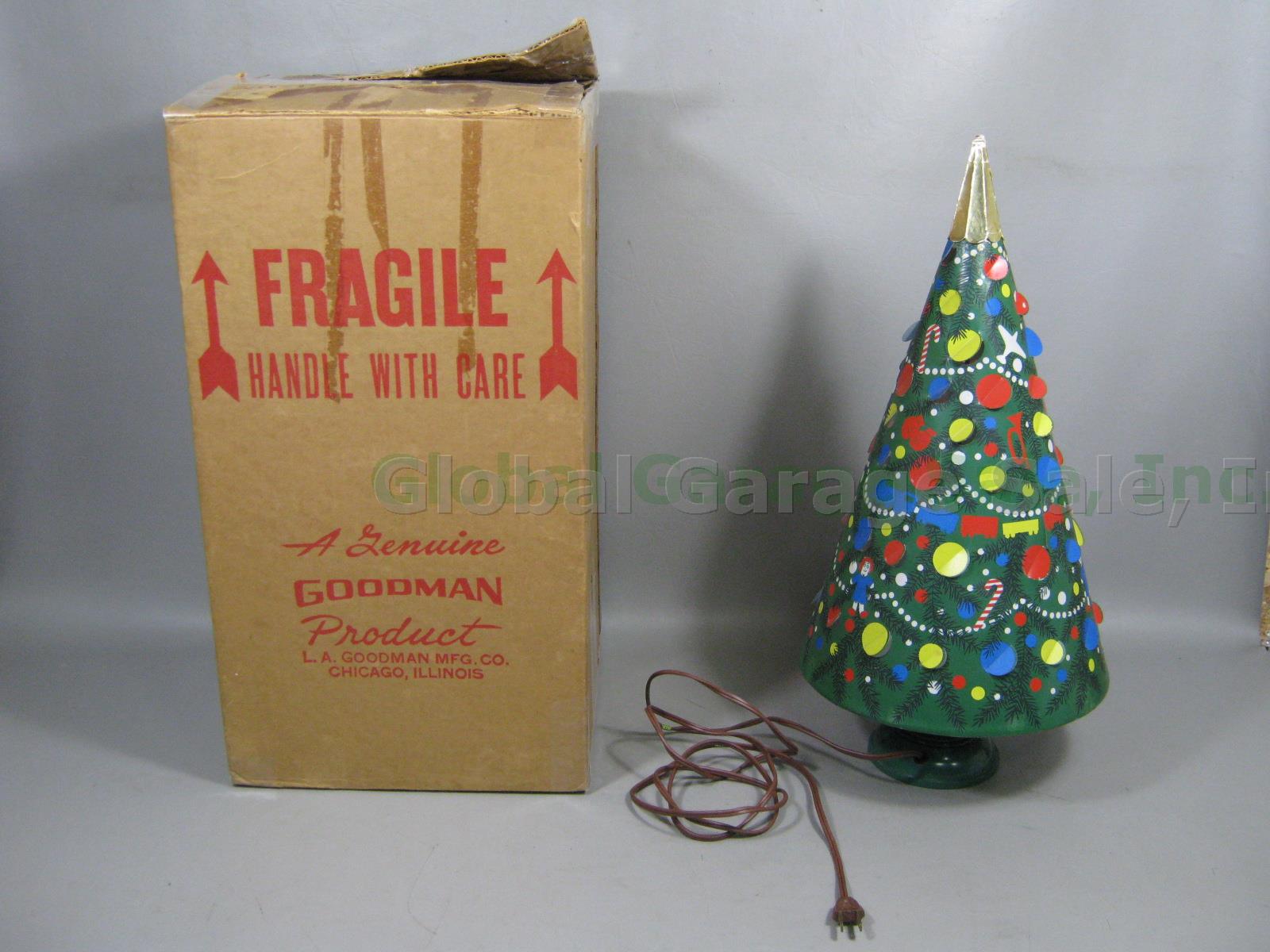 Vtg 50s Goodman Illuminated Rotating Christmas Tree Motion Lamp W/ Original Box!