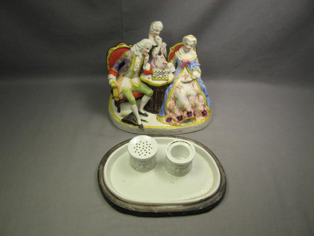 Antique Porcelain Inkwell Ink Well Figurine Figures NR 3