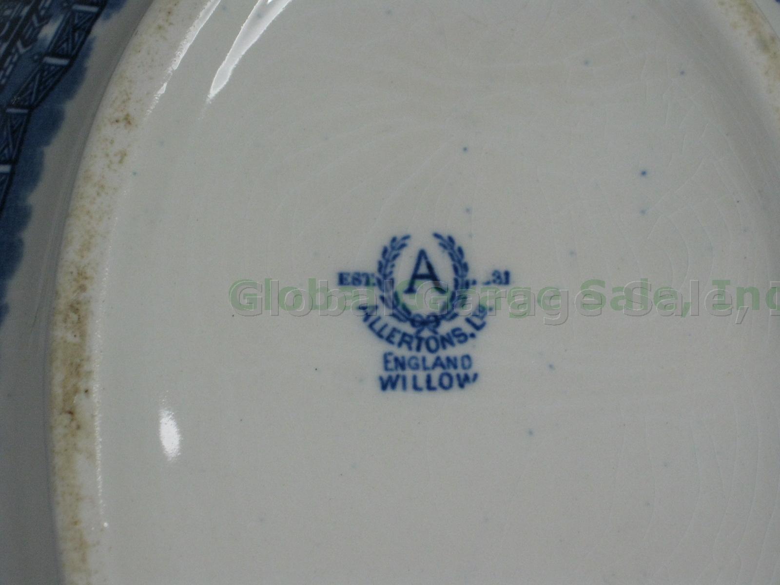 Vintage Antique Allertons Blue Willow Divided Covered Vegetable Serving Bowl NR! 10