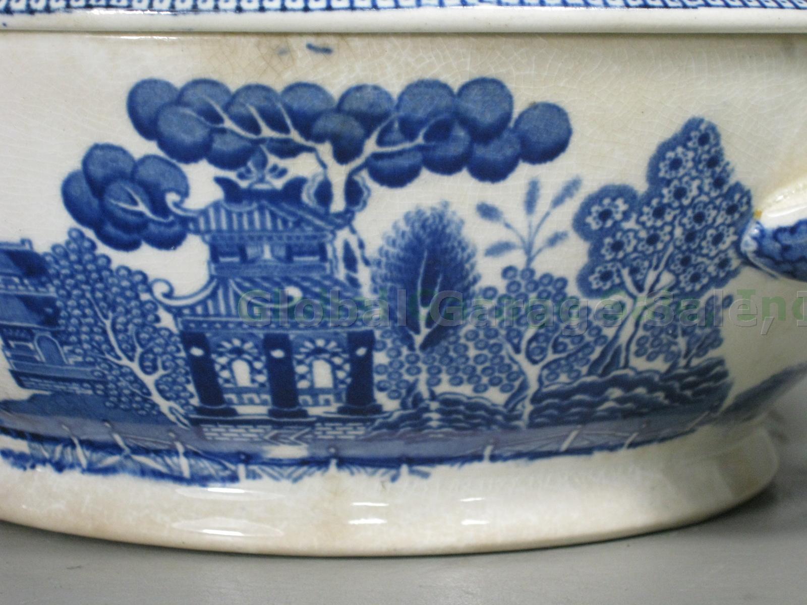 Antique 1911 Buffalo Pottery Blue Willow Transferware Covered Vegetable Bowl NR! 6