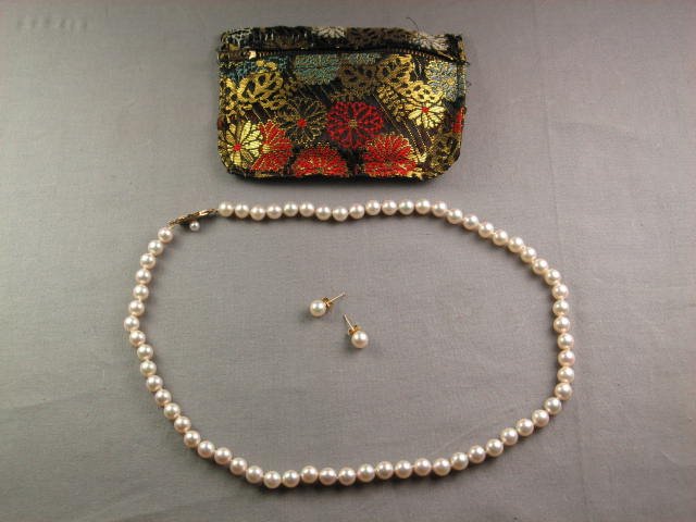 Vintage Antique Pearl Necklace Earring Set 14K 18K Gold