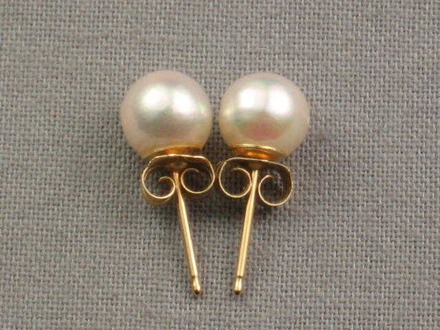 Vintage Antique Pearl Necklace Earring Set 14K 18K Gold 2