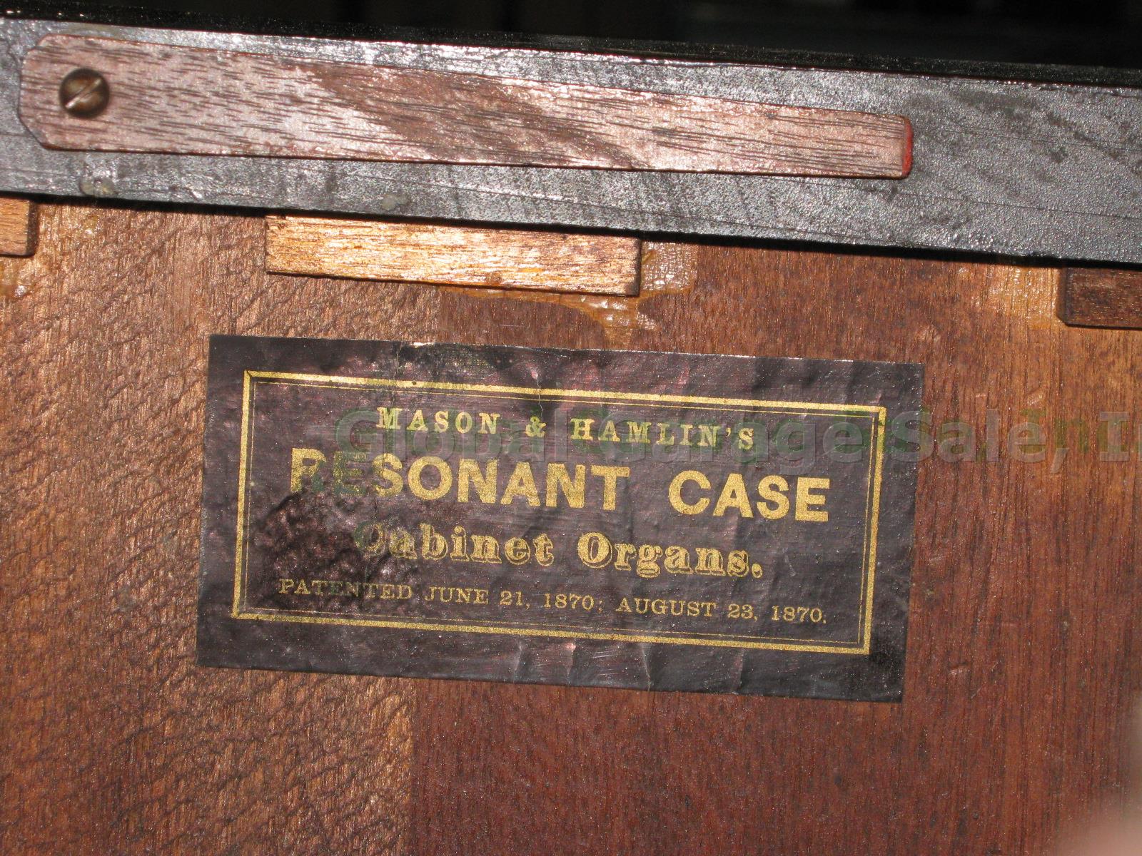 Vtg Antique Mason Hamlin Resonant Case Reed Cabinet Pump Organ 302 #91489 1870 8