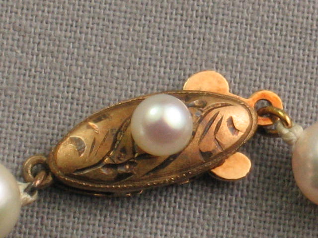 Vintage Antique Pearl Necklace Earring Set 14K 18K Gold 5