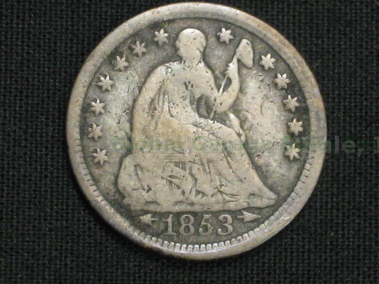 1829 United States Silver Capped Bust Half Dime + 1853 1857 Seated Liberty Coins 3
