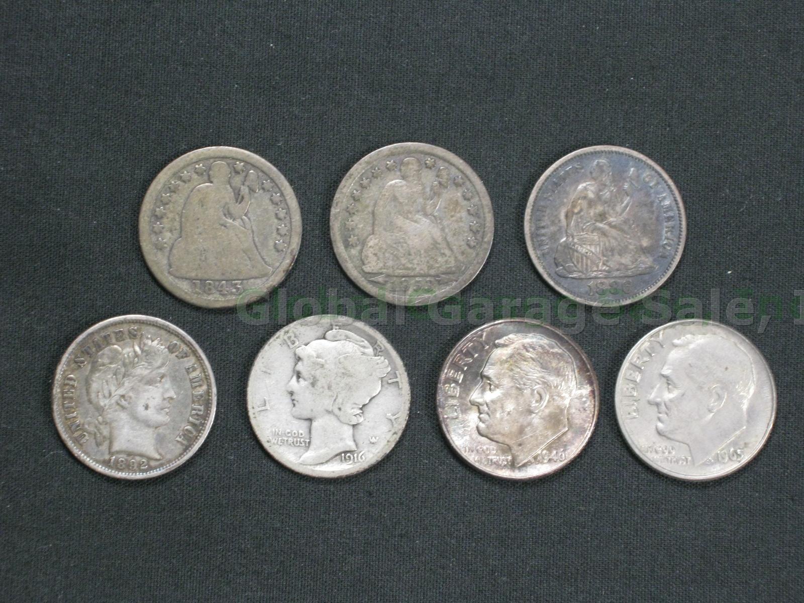 1843 1853 1886 Seated Liberty 1892 Barber 1916 Mercury 1945 1965 Dime Lot NO RES
