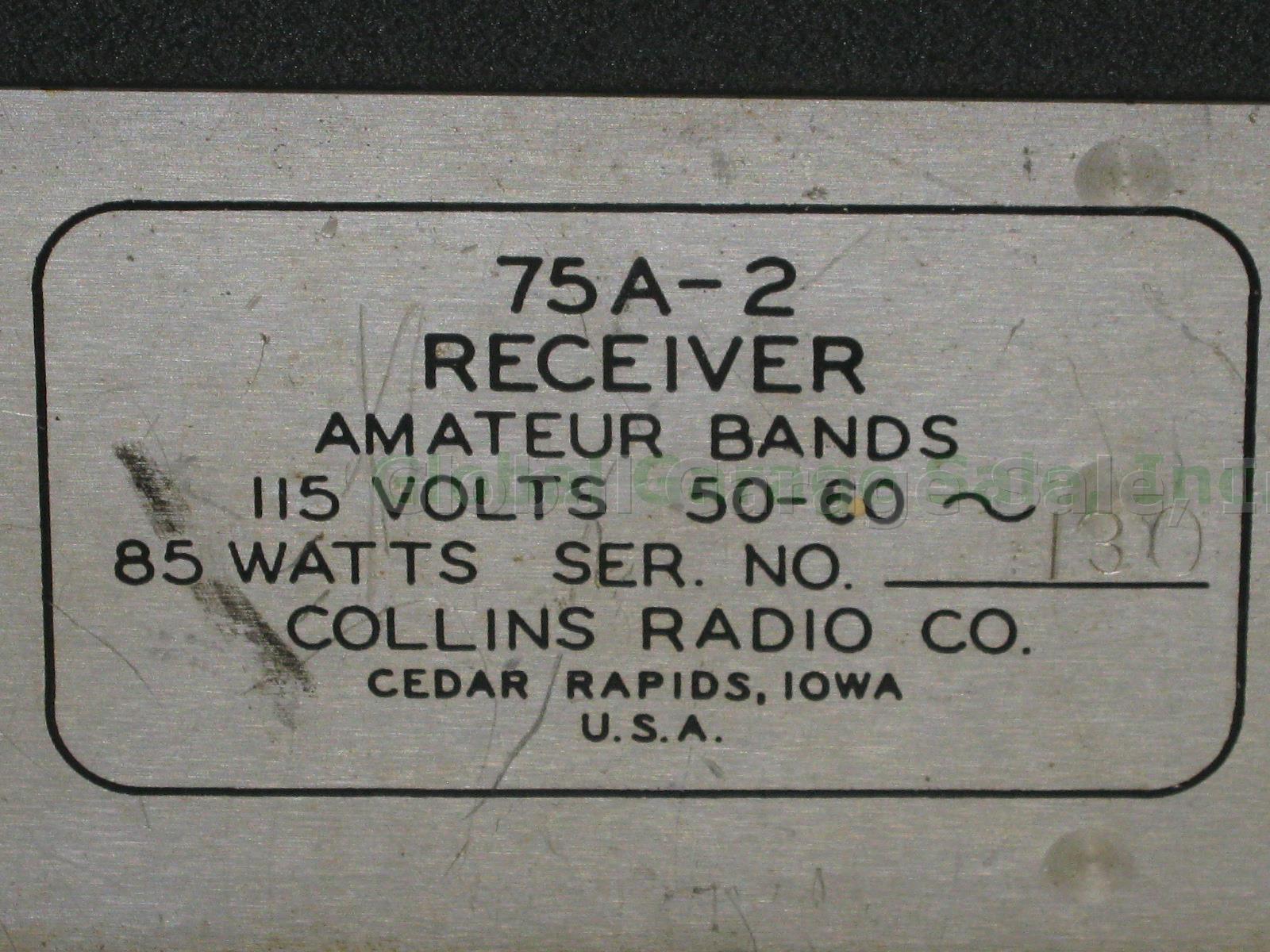 Vtg Collins 75A-2 Ham Amateur Radio Receiver For Parts Or Restoration NO RESERVE 6