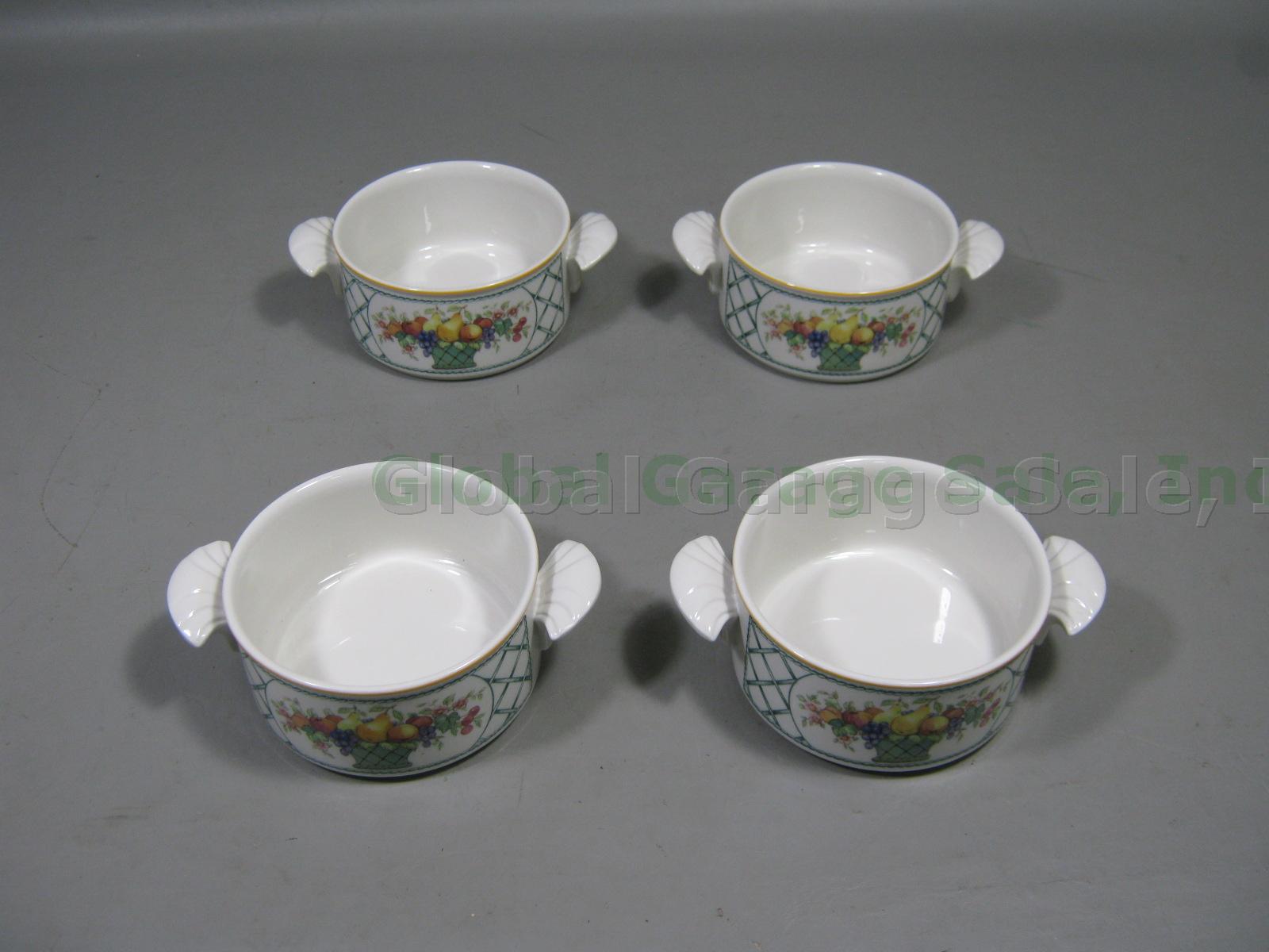 4 Villeroy & Boch Basket China Cream Soup Bowls Set Lot Brown Backstamp NO RES! 1