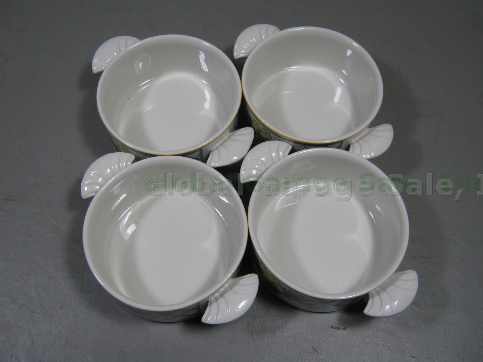 4 Villeroy & Boch Basket China Cream Soup Bowls Set Lot Brown Backstamp NO RES! 2
