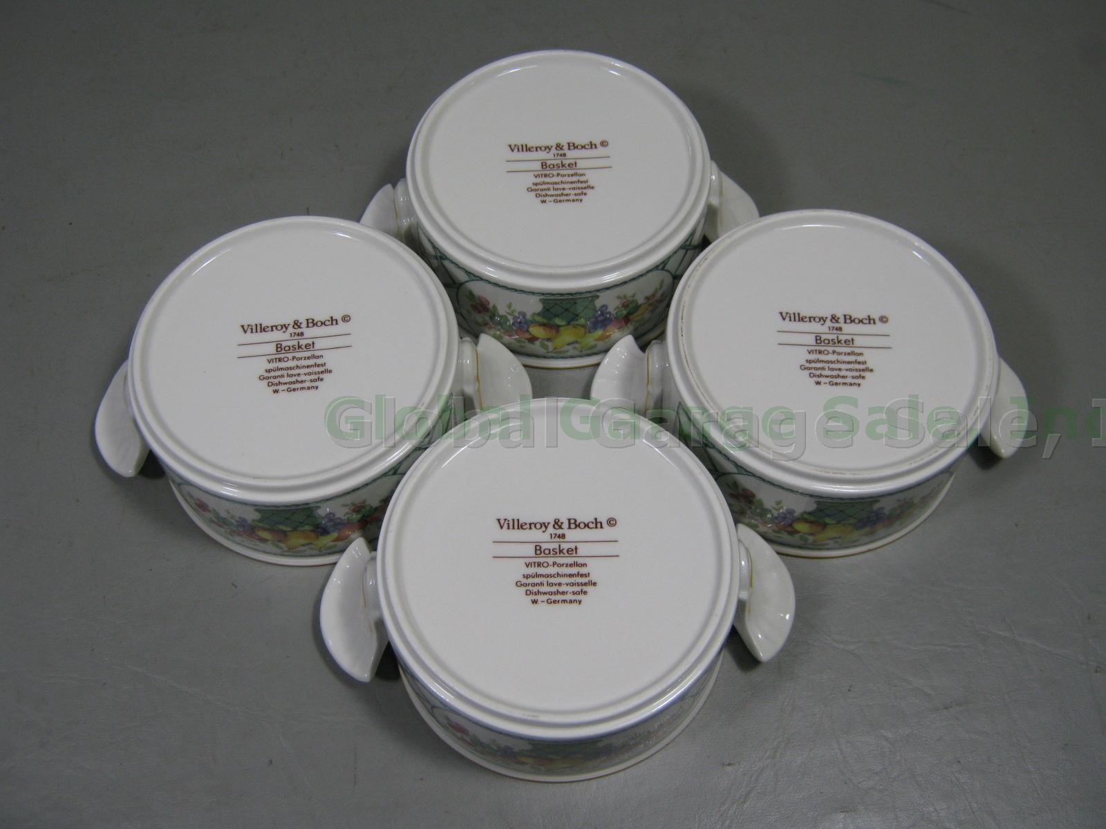 4 Villeroy & Boch Basket China Cream Soup Bowls Set Lot Brown Backstamp NO RES! 3