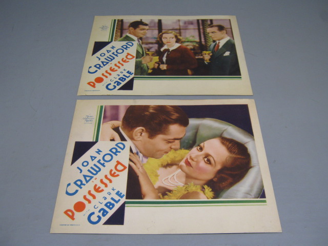 2 Vtg Antique 1931 Possessed Clark Gable Joan Crawford MGM Lobby Cards 11" x 14"