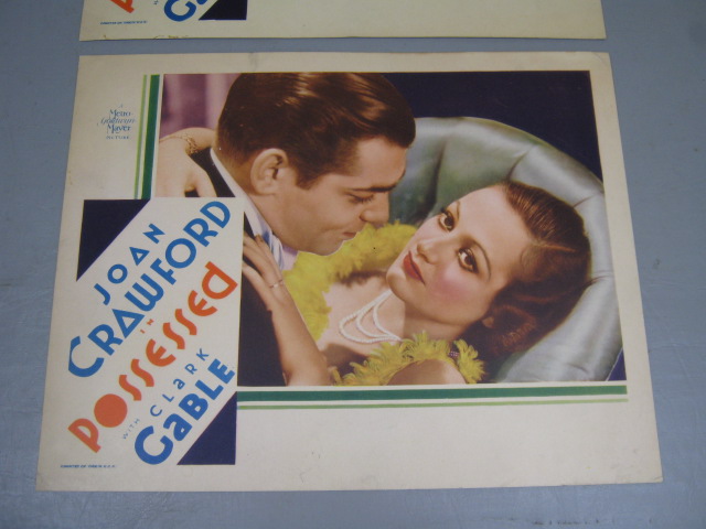 2 Vtg Antique 1931 Possessed Clark Gable Joan Crawford MGM Lobby Cards 11" x 14" 1