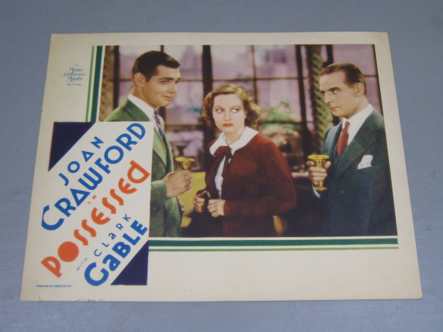 2 Vtg Antique 1931 Possessed Clark Gable Joan Crawford MGM Lobby Cards 11" x 14" 2