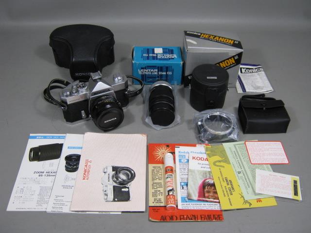 Konica Autoreflex T SLR Camera Hexanon AR 52mm 1.8 Telephoto 135mm Lens Bundle +
