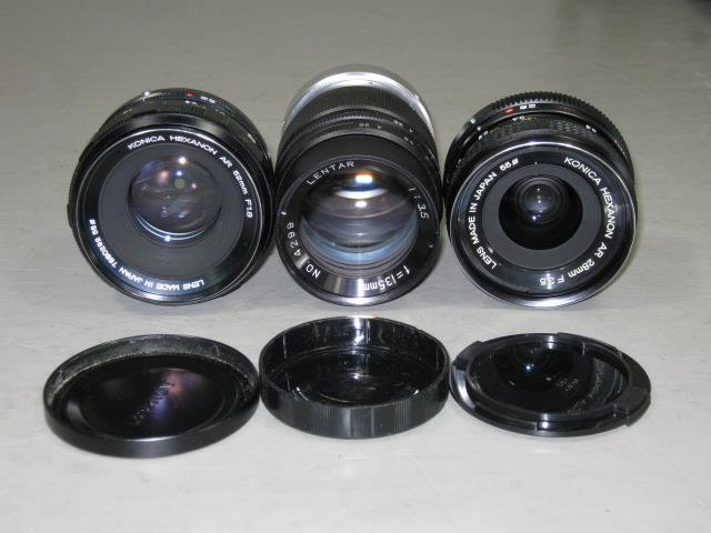 Konica Autoreflex T SLR Camera Hexanon AR 52mm 1.8 Telephoto 135mm Lens Bundle + 6