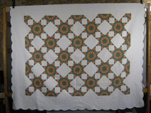 Antique Circa 1920 Hand Stitched Quilt Eight Point Touching Stars 74"X92" Twin