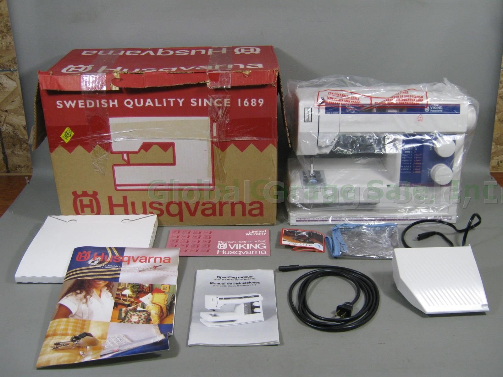 NEW Husqvarna Viking 230 Electronic Sewing Machine W/ Pedal Manual Cover Box Lot