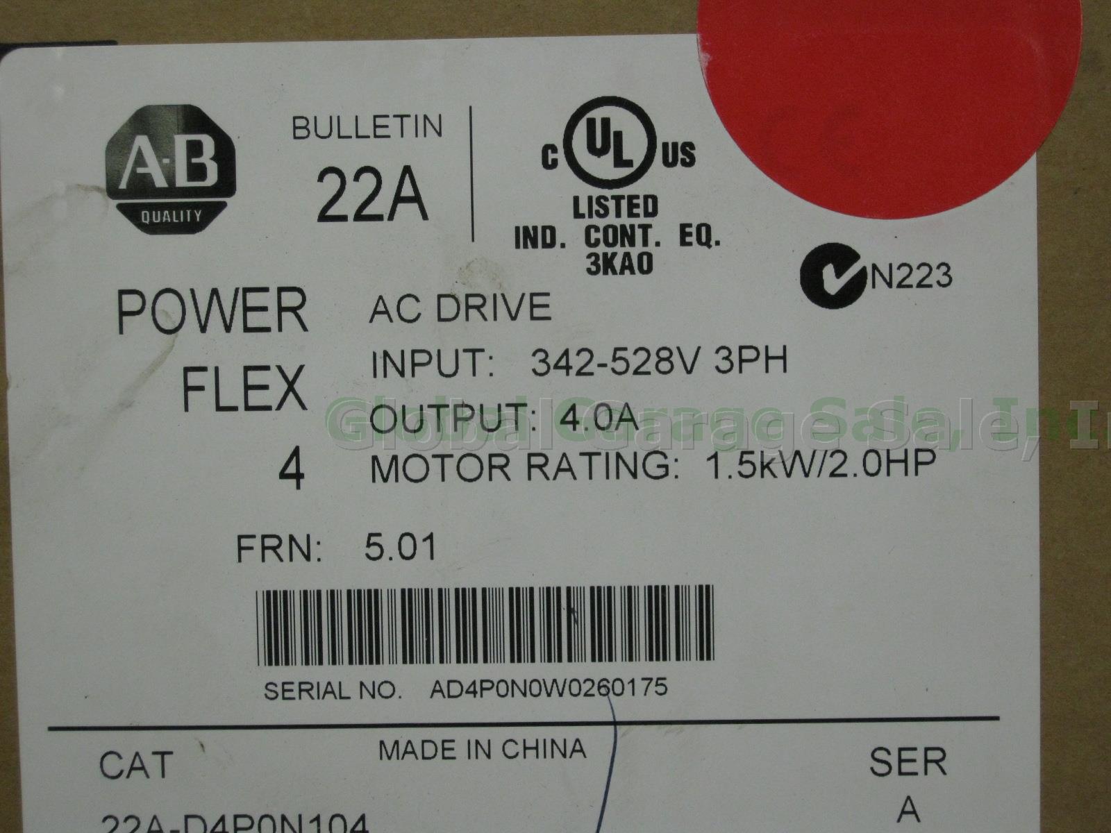 New Allen-Bradley 22A-D4P0N104 PowerFlex 4 AC Drive 342-528V 3PH 4A 1.5kW 2.0HP 7