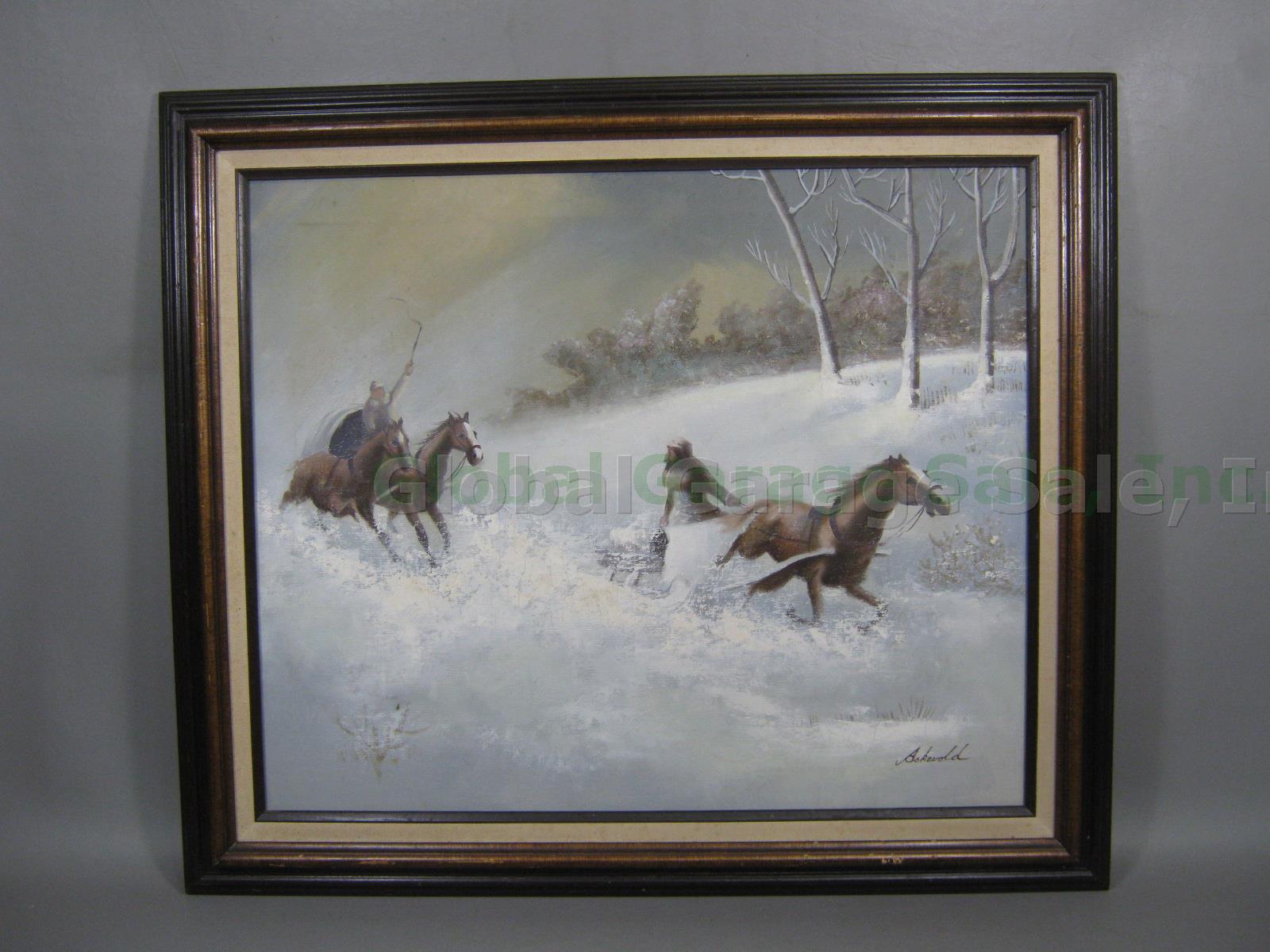 Original Traditional Galleries Artist Signed Oil Painting Horse Winter Askevold