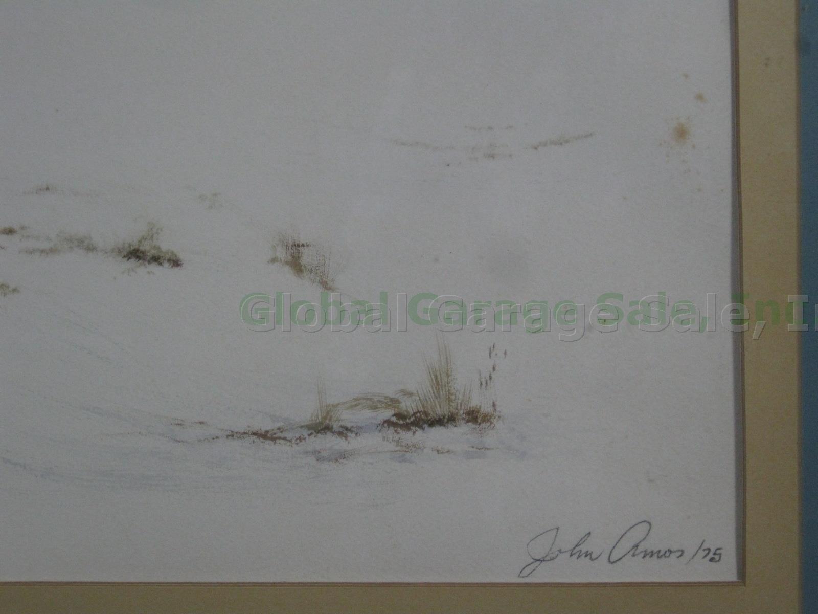 Vtg Original 1975 John Amos Signed Watercolor Painting Framed Landscape 33" x25" 4