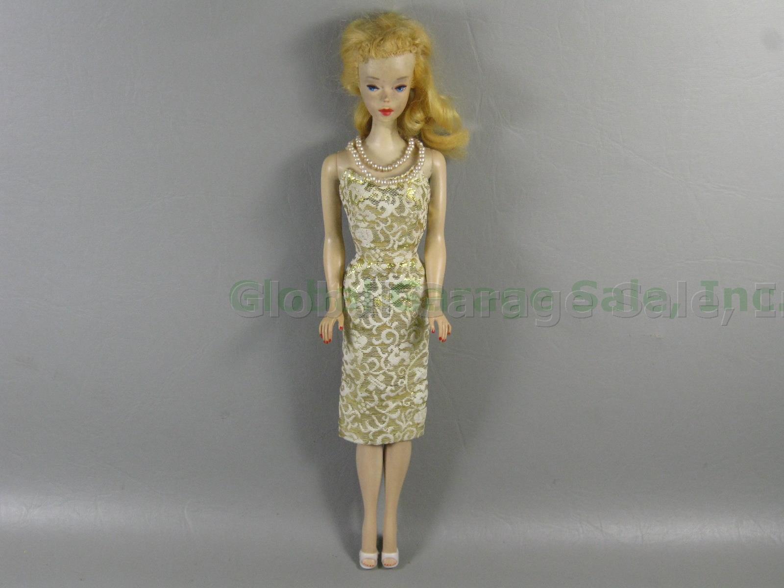 Vtg 1960 Ponytail Barbie #3 Blonde Hair Brown Eyeliner Straight Leg Japan 850 NR