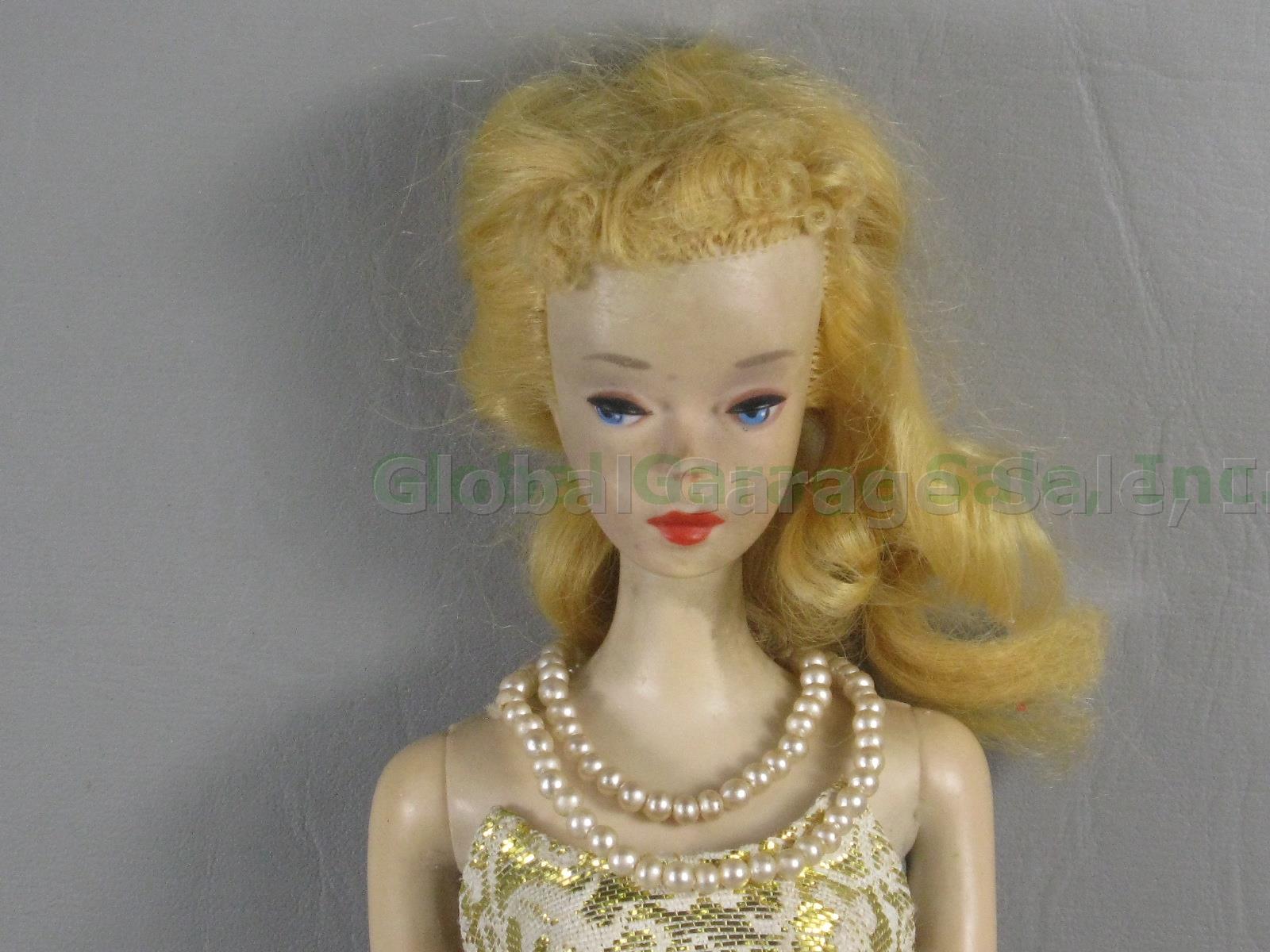 Vtg 1960 Ponytail Barbie #3 Blonde Hair Brown Eyeliner Straight Leg Japan 850 NR 1