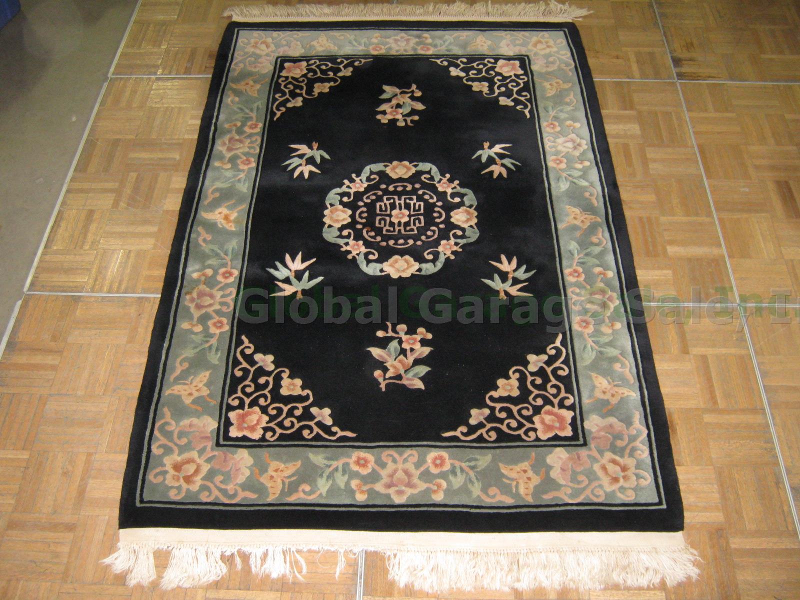 Thick Vtg Hand Woven Chinese Art Deco Floral Flower Area Rug Carpet 4