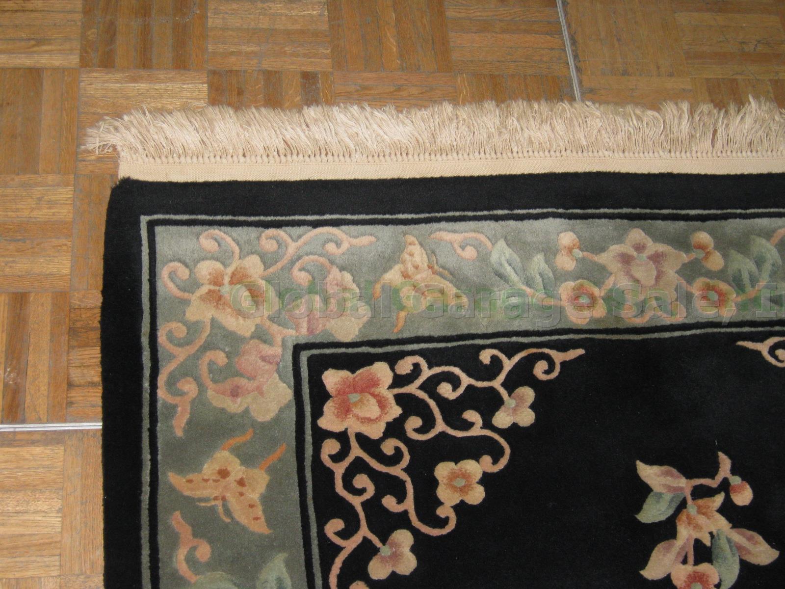 Thick Vtg Hand Woven Chinese Art Deco Floral Flower Area Rug Carpet 4