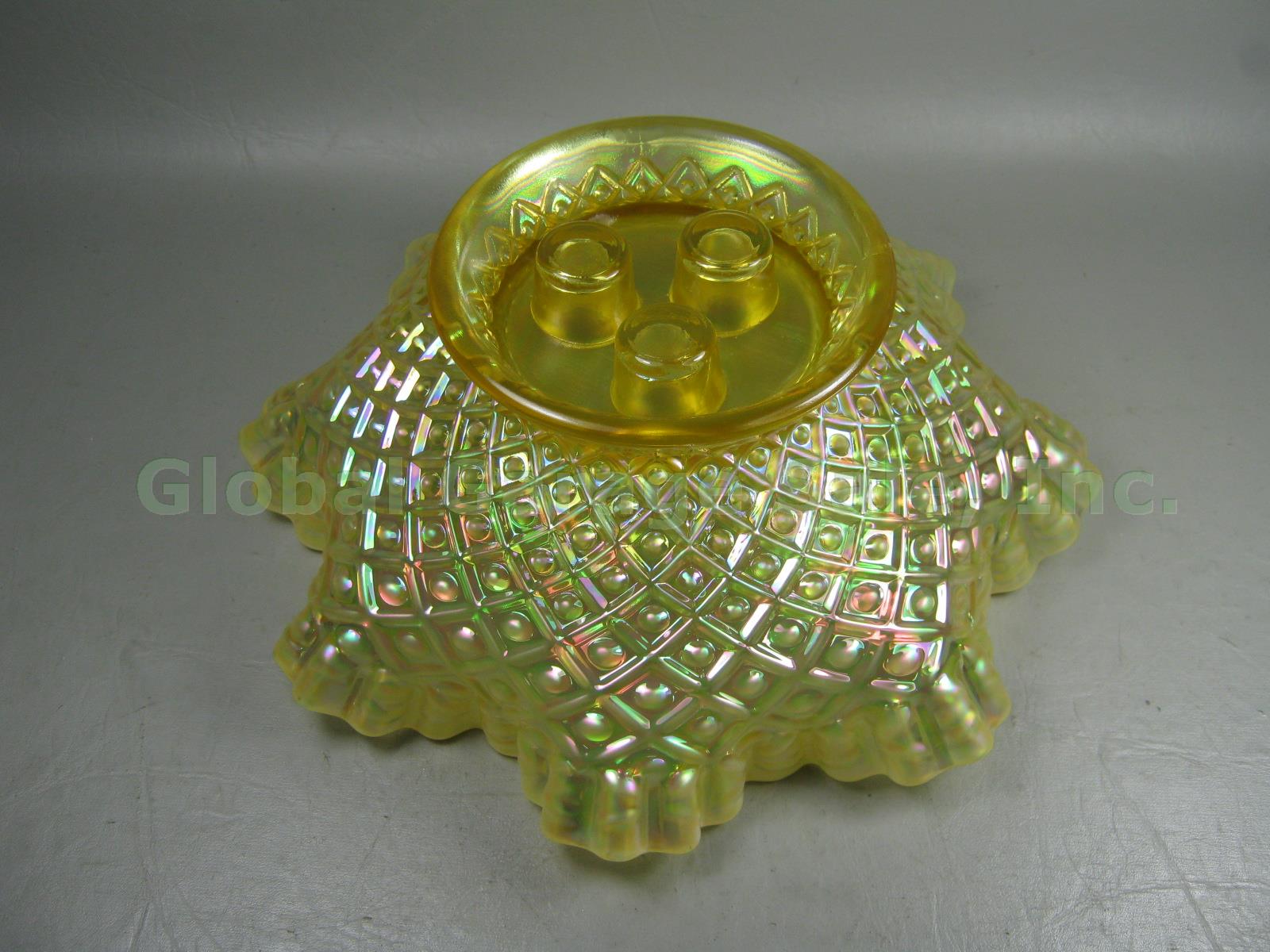 Vtg 4 Piece Fenton Glass Iridescent Carnival Topaz Diamond Lace Epergne Set NR!! 4