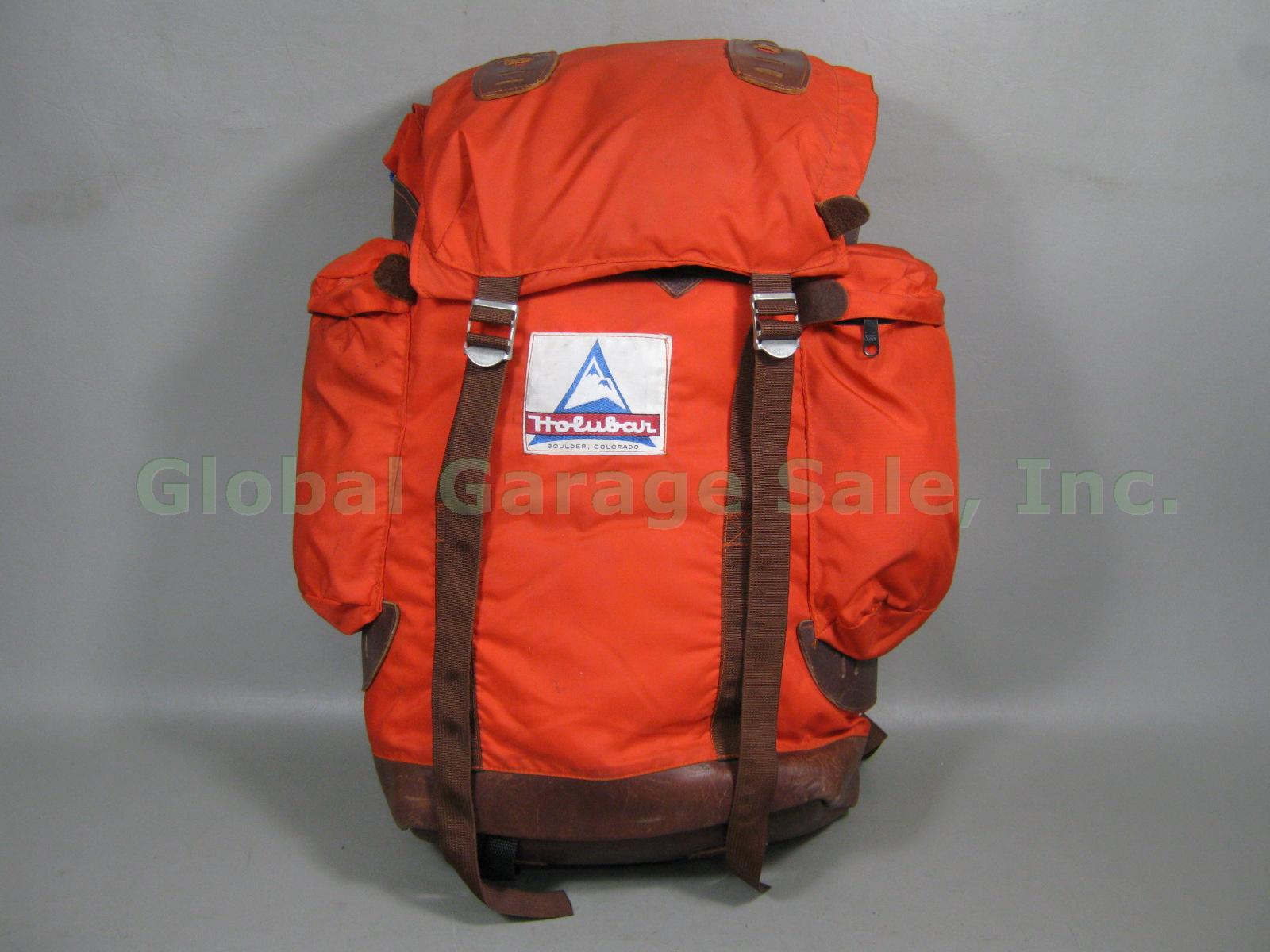 Rare Vtg Holubar Leather & Nylon Orange Internal Frame Backpack USA No Reserve!