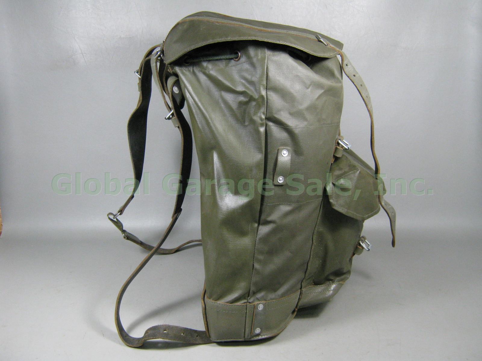 Vtg Swiss Rubberized Nylon + Leather Backpack Rucksack Army Military Near Mint! 1