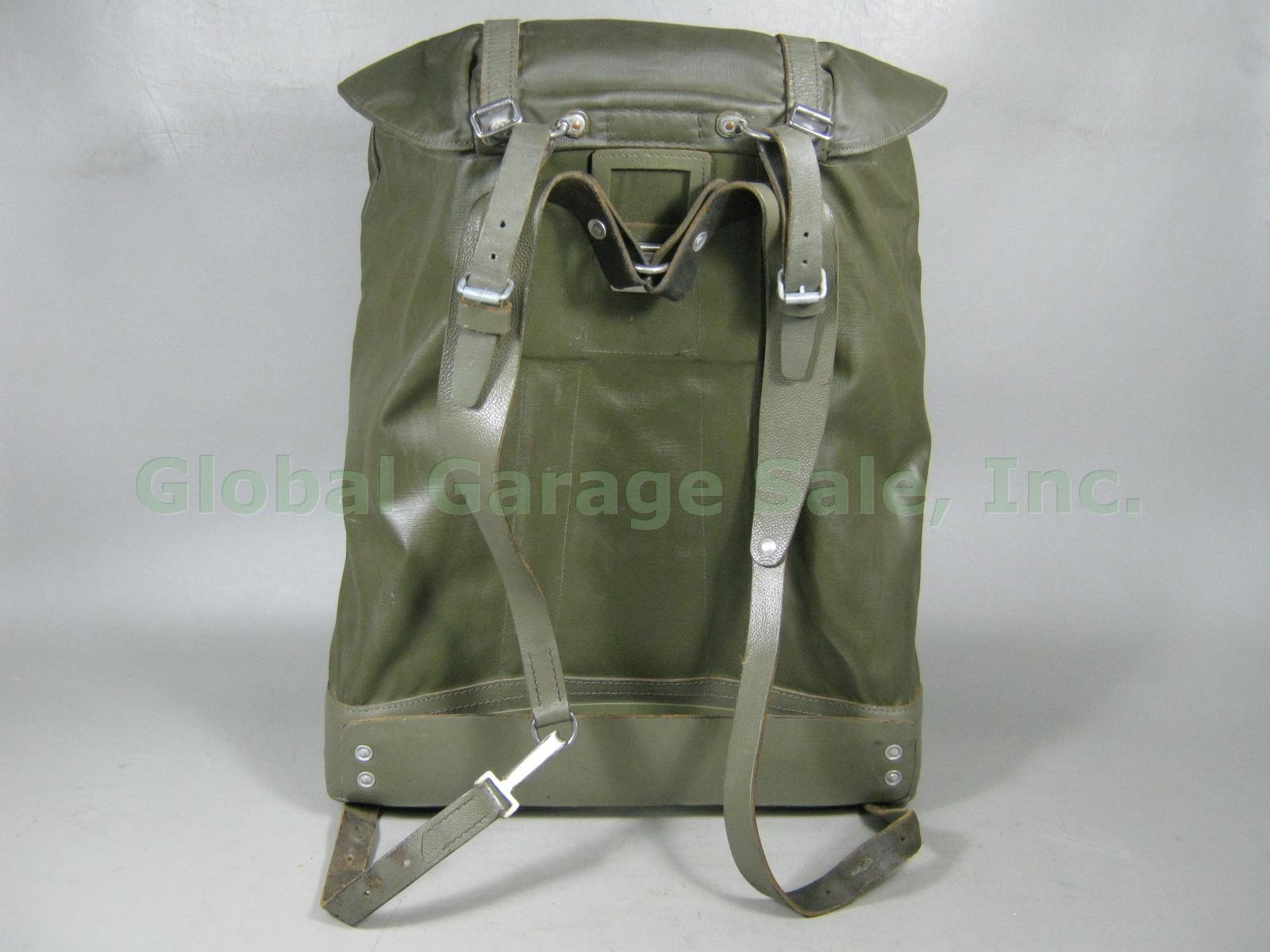 Vtg Swiss Rubberized Nylon + Leather Backpack Rucksack Army Military Near Mint! 2