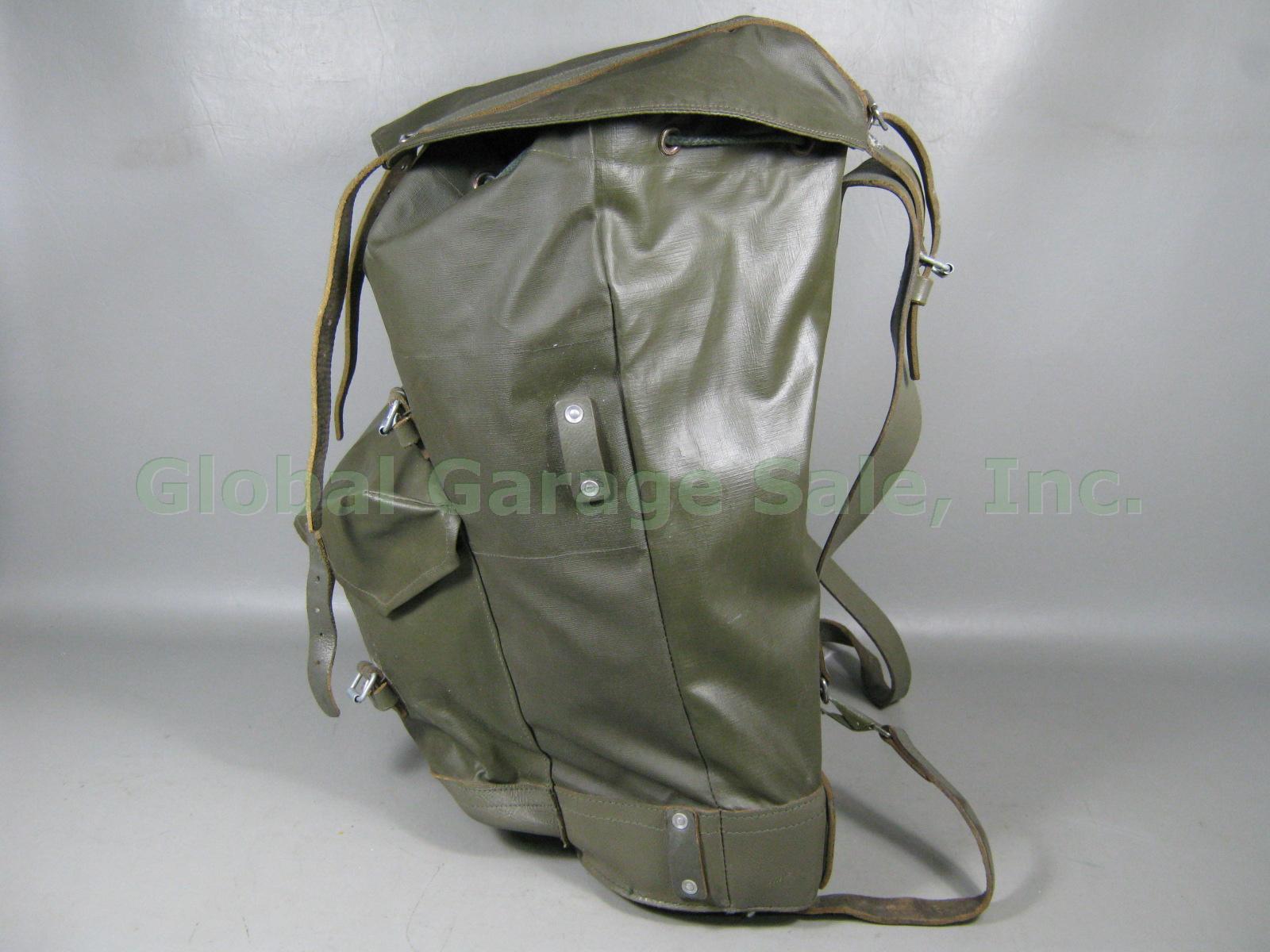 Vtg Swiss Rubberized Nylon + Leather Backpack Rucksack Army Military Near Mint! 3