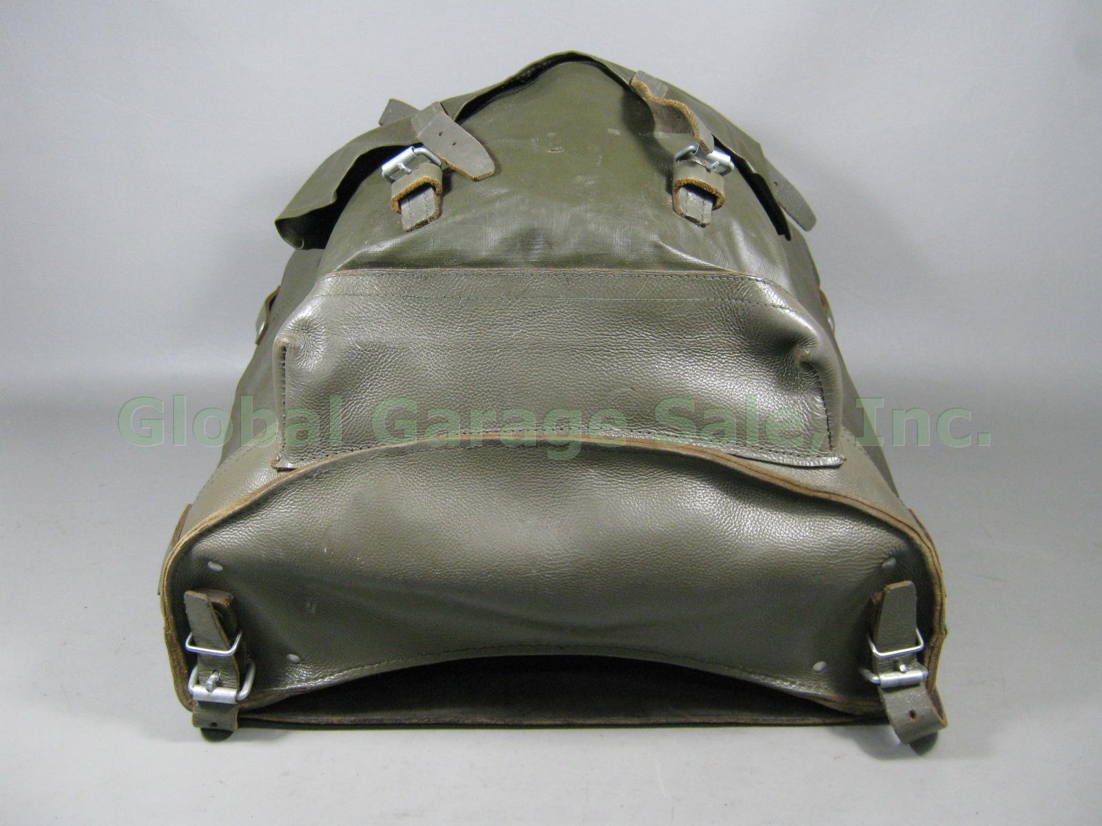 Vtg Swiss Rubberized Nylon + Leather Backpack Rucksack Army Military Near Mint! 4