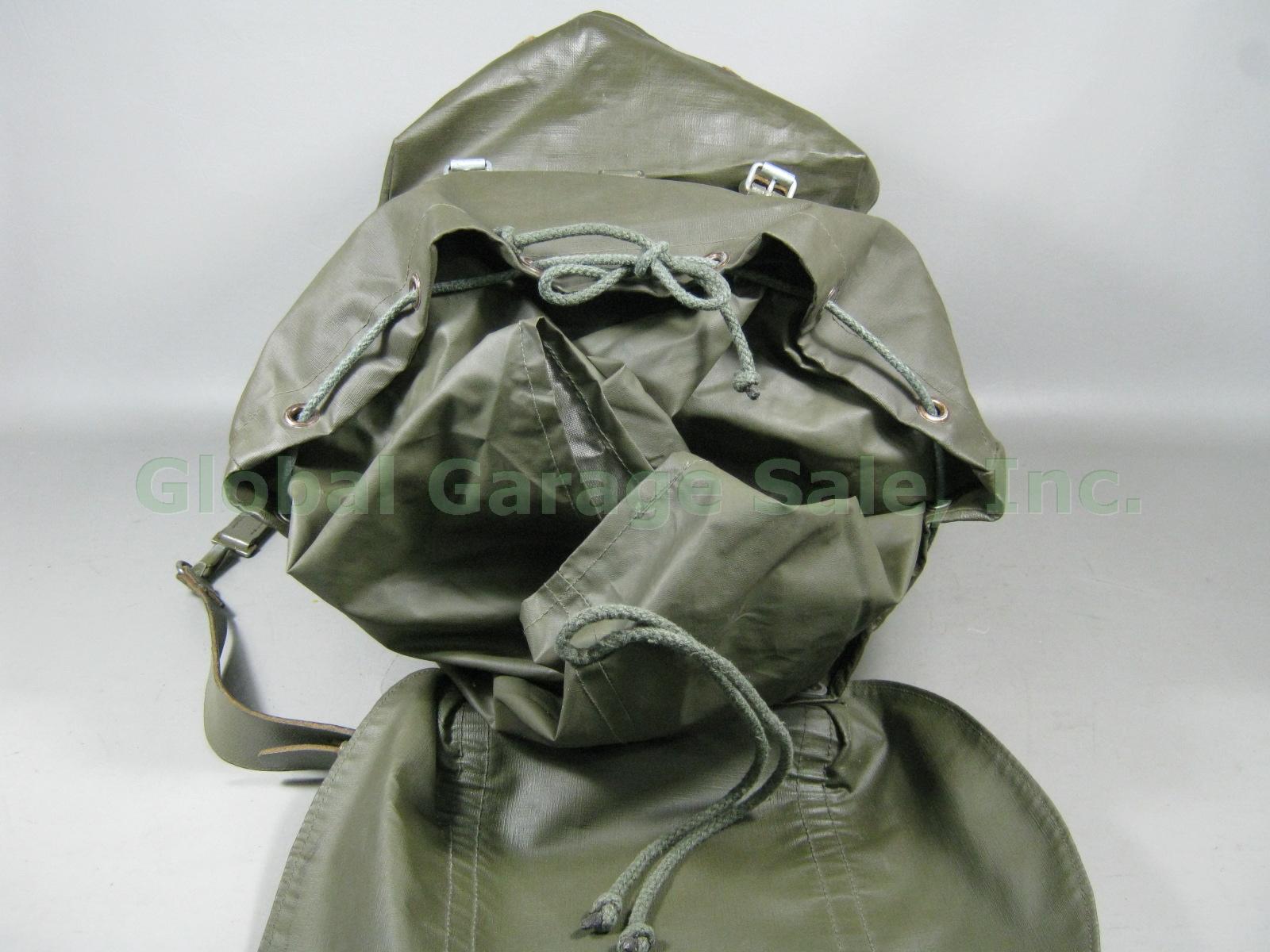 Vtg Swiss Rubberized Nylon + Leather Backpack Rucksack Army Military Near Mint! 5